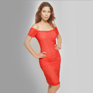 Red off The Shoulder Dress - Claudio Milano Couture 